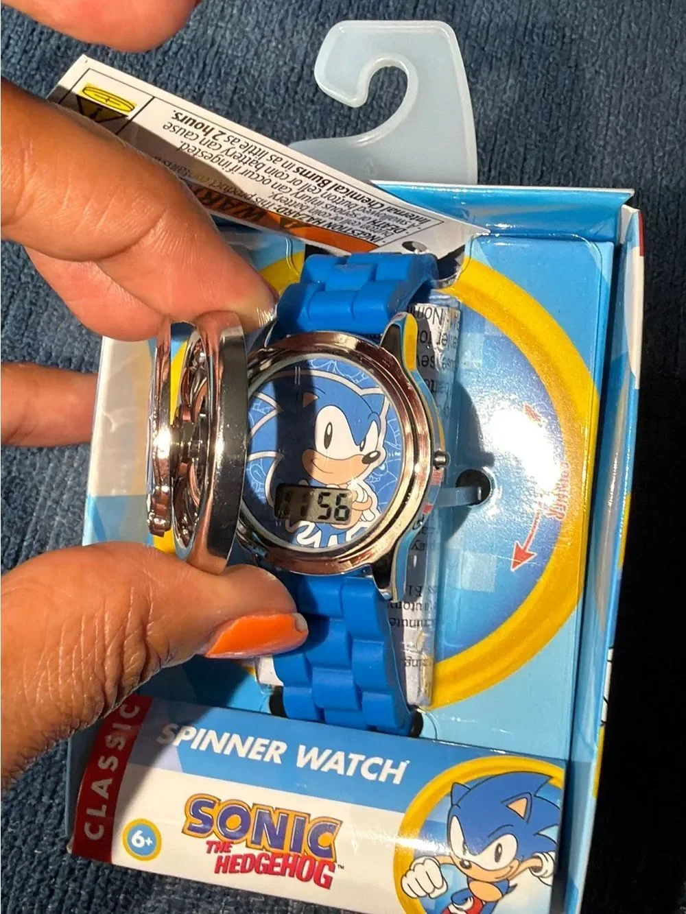SEGA Sonic The Hedgehog Metal Spinner Flip Unisex Child LCD Watch in Blue